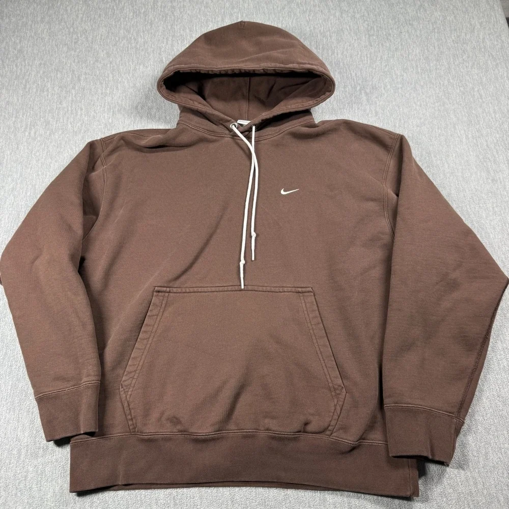Nike Hoodie Mens L Brown Club Fleece Swoosh Heavyweight Sweatshirt Athletic